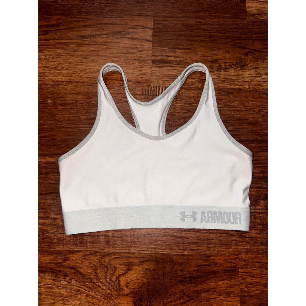 Under Armour Womens HeatGear Mid Impact Racerback Sports Bra White 1273504
